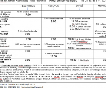 Cirkevné oznamy / Program bohoslužieb týždeň od 28.10.2024 do 03.11.2024 - foto