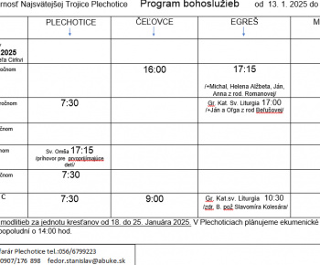 Cirkevné oznamy / Program bohoslužieb týždeň od 13.01.2025 do 19.01.2025 - foto