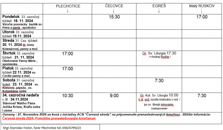 Fotka - Program bohoslužieb týždeň od 18.12.2024 do 24.12.2024